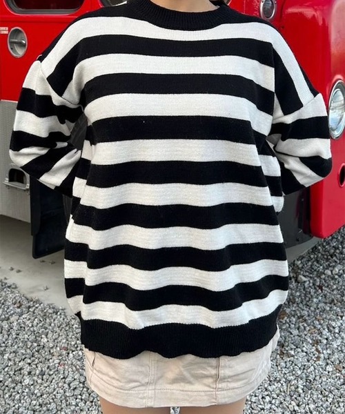 ROOPTOKYO(ループトウキョウ)の「▲ボーダーニットトップス(ニット/セーター・レディース・グリーン/ブラック・FREE)」の12枚目の写真
