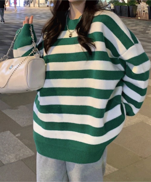 ROOPTOKYO(ループトウキョウ)の「▲ボーダーニットトップス(ニット/セーター・レディース・グリーン/ブラック・FREE)」の21枚目の写真