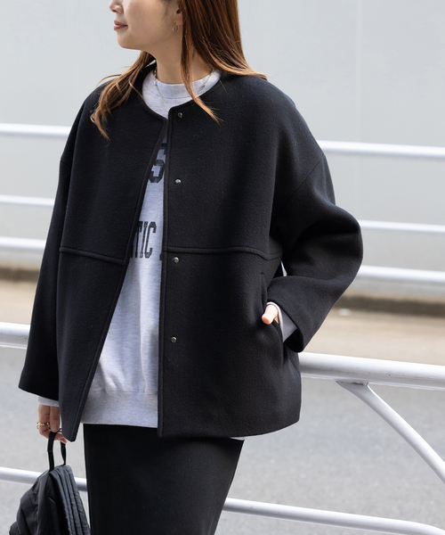 JOURNAL STANDARD(ジャーナルスタンダード)の「スーパー140ビーバーノーカラーショートコート(ノーカラーコート・レディース・ブラック/グレー/ブラック系その他/チョコ/ベージュ系その他・38/36/34)」の18枚目の写真