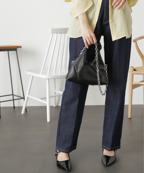 FREE'S MART(フリーズマート)の「◆ギャザーハンドルパネルバッグ(ショルダーバッグ・レディース・シルバー/グリーン/ブラック・フリ-)」の5枚目の写真