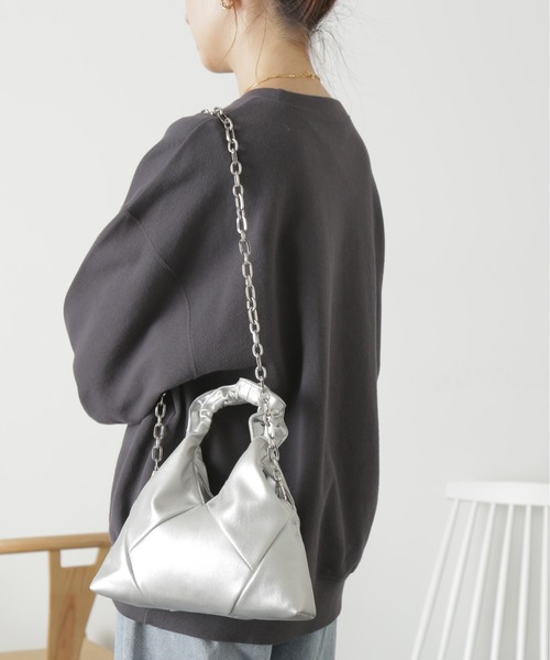 FREE'S MART(フリーズマート)の「◆ギャザーハンドルパネルバッグ(ショルダーバッグ・レディース・シルバー/グリーン/ブラック・フリ-)」の12枚目の写真