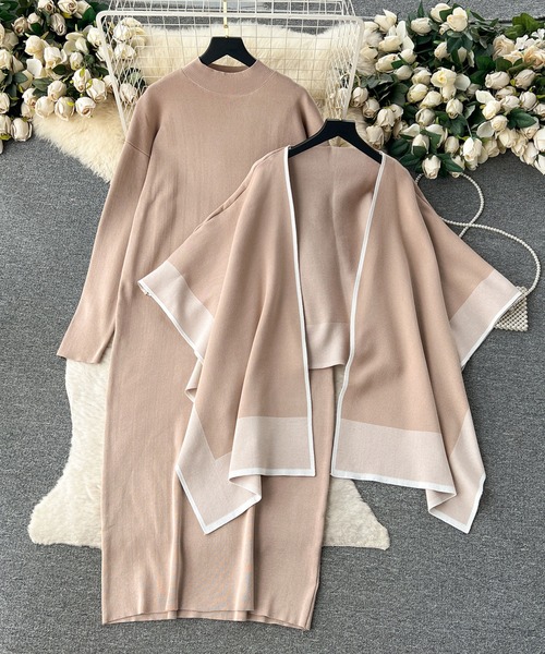 SMILE ORCHID(スマイルオーキッド)の「ニットワンピース&ストール2点セット(ワンピース・レディース・モカ/ベージュ/アイボリー/ブラック・FREE)」の4枚目の写真