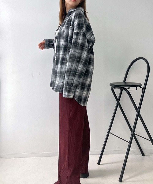 セール】☆ダブルポケット チェックビッグシャツ（シャツ/ブラウス