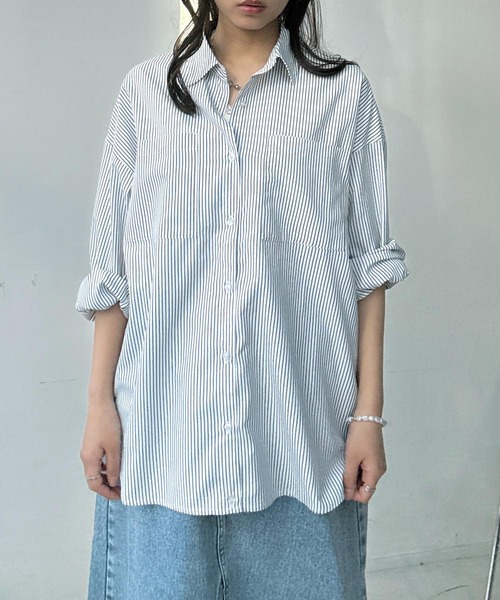 AS KNOW AS plus（アズノゥアズプラス）の「☆ダブルポケット ビッグシャツ  (ストライプ ・チェック・デニムシャツ)【【UNISEX ITEM】（シャツ/ブラウス・レディース・アイボリー系/ベージュ系/ブラック系/ブラック系その他/ブラウン系2/アイボリー系2/ブラック系2/ブラウン系3/サックスブルー系3/ブラック系3/ブルー系4/ホワイト系その他4/ホワイト系4/ブルー系その他4・FREE）」の22枚目の写真