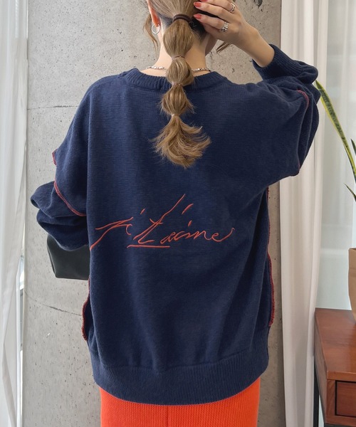 Futier land（フューティアランド）の「ふんわり暖かい大人ニット。バック刺繍リンキングニット（ニット/セーター・レディース・ライトベージュ/チャコールグレー/カーキ/ネイビー/ライトグレー/アイボリー・FREE）」の6枚目の写真