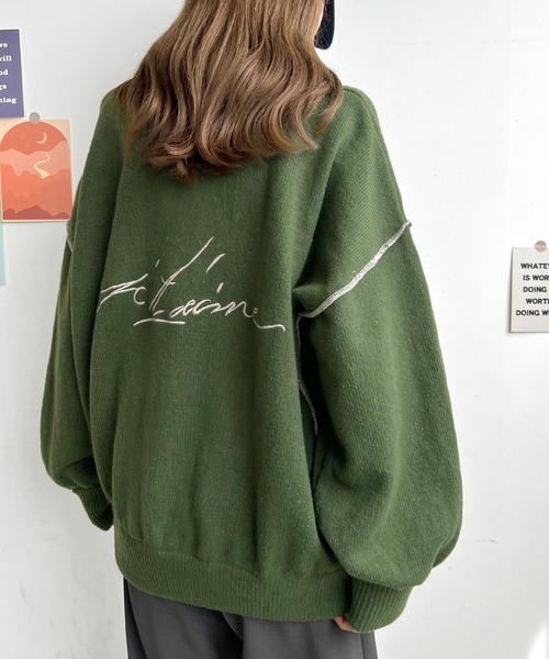 Futier land（フューティアランド）の「ふんわり暖かい大人ニット。バック刺繍リンキングニット（ニット/セーター・レディース・ライトベージュ/チャコールグレー/カーキ/ネイビー/ライトグレー/アイボリー・FREE）」の5枚目の写真