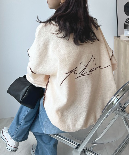 Futier land（フューティアランド）の「ふんわり暖かい大人ニット。バック刺繍リンキングニット（ニット/セーター・レディース・ライトベージュ/チャコールグレー/カーキ/ネイビー/ライトグレー/アイボリー・FREE）」の2枚目の写真