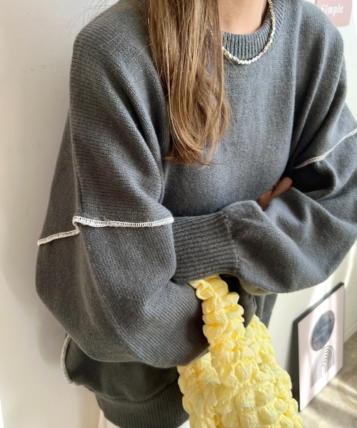 Futier land（フューティアランド）の「ふんわり暖かい大人ニット。バック刺繍リンキングニット（ニット/セーター・レディース・ライトベージュ/チャコールグレー/カーキ/ネイビー/ライトグレー/アイボリー・FREE）」の8枚目の写真