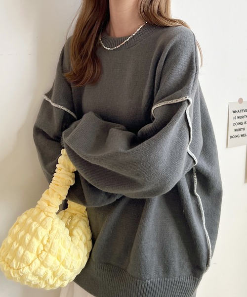 Futier land（フューティアランド）の「ふんわり暖かい大人ニット。バック刺繍リンキングニット（ニット/セーター・レディース・ライトベージュ/チャコールグレー/カーキ/ネイビー/ライトグレー/アイボリー・FREE）」の9枚目の写真