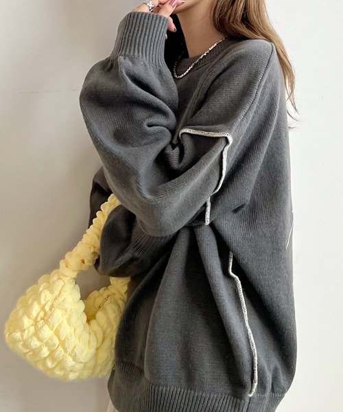 Futier land（フューティアランド）の「ふんわり暖かい大人ニット。バック刺繍リンキングニット（ニット/セーター・レディース・ライトベージュ/チャコールグレー/カーキ/ネイビー/ライトグレー/アイボリー・FREE）」の10枚目の写真