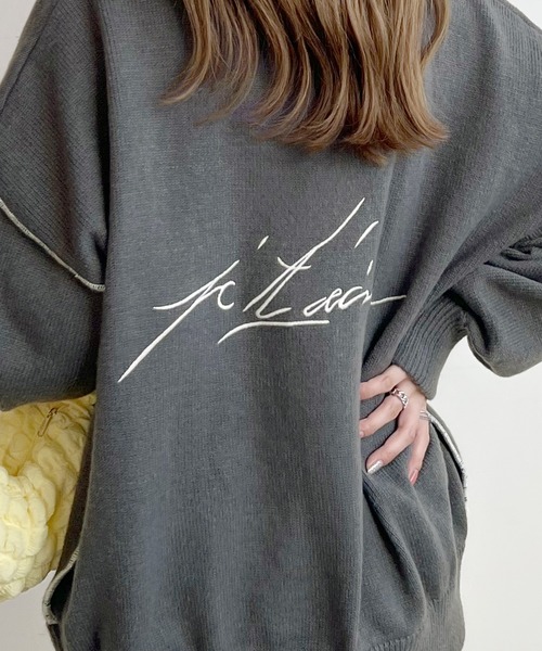 Futier land（フューティアランド）の「ふんわり暖かい大人ニット。バック刺繍リンキングニット（ニット/セーター・レディース・ライトベージュ/チャコールグレー/カーキ/ネイビー/ライトグレー/アイボリー・FREE）」の11枚目の写真