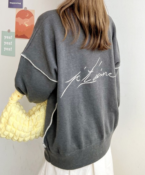 Futier land（フューティアランド）の「ふんわり暖かい大人ニット。バック刺繍リンキングニット（ニット/セーター・レディース・ライトベージュ/チャコールグレー/カーキ/ネイビー/ライトグレー/アイボリー・FREE）」の12枚目の写真