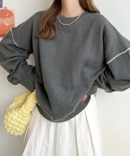 Futier land（フューティアランド）の「ふんわり暖かい大人ニット。バック刺繍リンキングニット（ニット/セーター・レディース・ライトベージュ/チャコールグレー/カーキ/ネイビー/ライトグレー/アイボリー・FREE）」の13枚目の写真