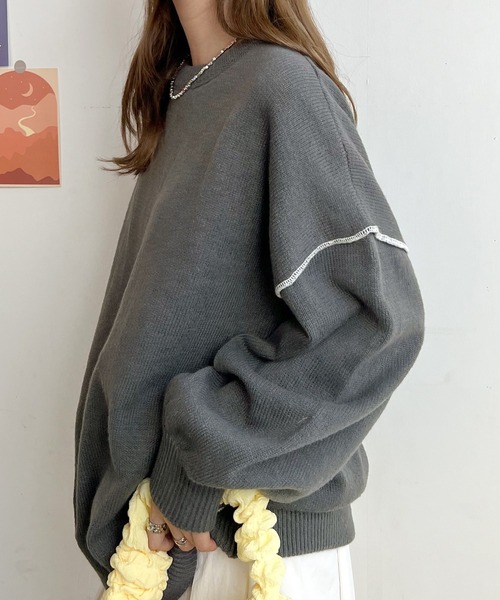 Futier land（フューティアランド）の「ふんわり暖かい大人ニット。バック刺繍リンキングニット（ニット/セーター・レディース・ライトベージュ/チャコールグレー/カーキ/ネイビー/ライトグレー/アイボリー・FREE）」の17枚目の写真