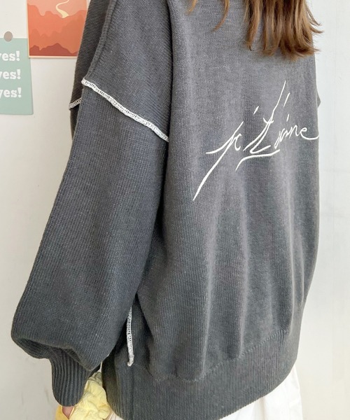 Futier land（フューティアランド）の「ふんわり暖かい大人ニット。バック刺繍リンキングニット（ニット/セーター・レディース・ライトベージュ/チャコールグレー/カーキ/ネイビー/ライトグレー/アイボリー・FREE）」の18枚目の写真