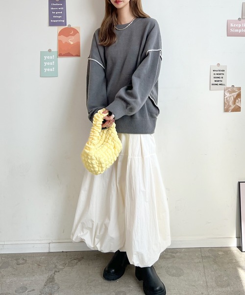 Futier land（フューティアランド）の「ふんわり暖かい大人ニット。バック刺繍リンキングニット（ニット/セーター・レディース・ライトベージュ/チャコールグレー/カーキ/ネイビー/ライトグレー/アイボリー・FREE）」の20枚目の写真