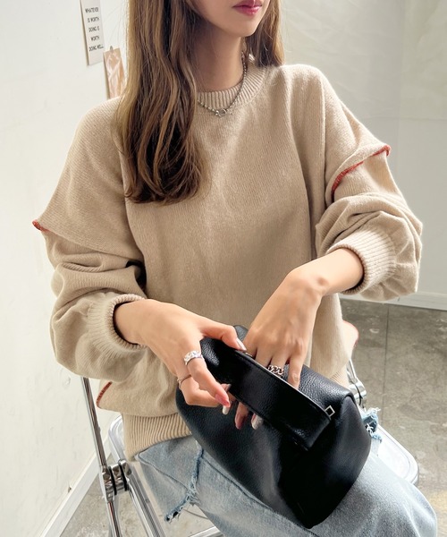 Futier land（フューティアランド）の「ふんわり暖かい大人ニット。バック刺繍リンキングニット（ニット/セーター・レディース・ライトベージュ/チャコールグレー/カーキ/ネイビー/ライトグレー/アイボリー・FREE）」の21枚目の写真