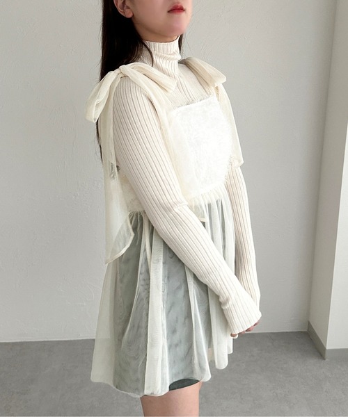 apres jour mignon(アプレジュールミニョン)の「ジャガードチュールキャミチュニック【ZOZOTOWN限定アイテム】(その他トップス・レディース・ブラック/アイボリー/グレー・フリー/X-LARGE)」の5枚目の写真