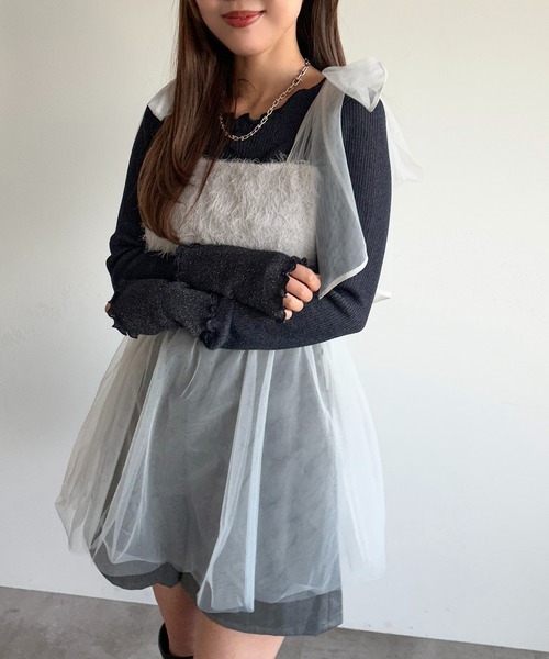 apres jour mignon(アプレジュールミニョン)の「ジャガードチュールキャミチュニック【ZOZOTOWN限定アイテム】(その他トップス・レディース・ブラック/アイボリー/グレー・フリー/X-LARGE)」の15枚目の写真