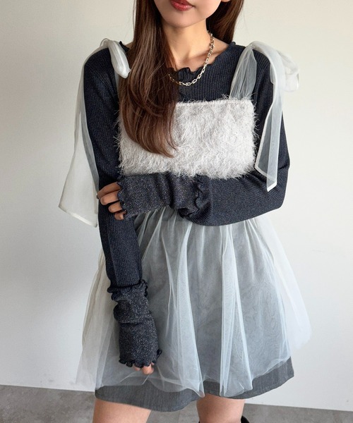 apres jour mignon(アプレジュールミニョン)の「ジャガードチュールキャミチュニック【ZOZOTOWN限定アイテム】(その他トップス・レディース・ブラック/アイボリー/グレー・フリー/X-LARGE)」の16枚目の写真