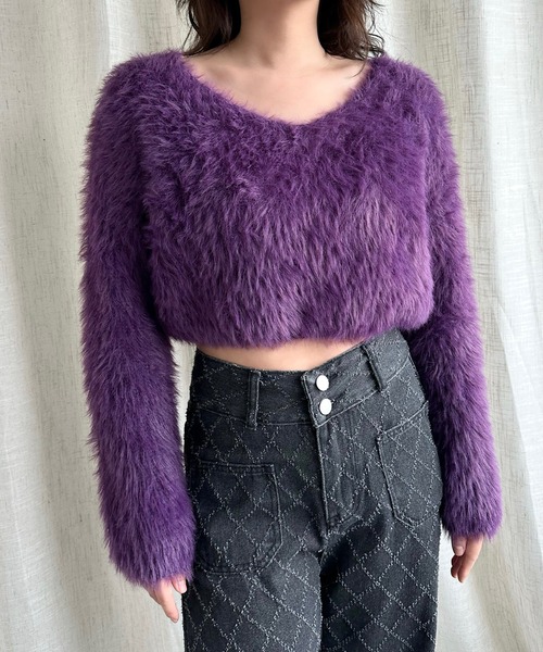 Jasmine Grandiflorum(ジャスミングランディフローラム)の「【Jasmine】2WAYシャギーニットプルオーバー (AW) (LV)(ニット/セーター・レディース・ブラック/グリーン/グレー/ホワイト/イエロー/パープル・FREE)」の16枚目の写真