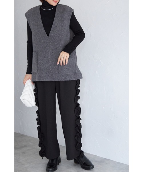 &. NOSTALGIA（アンドドットノスタルジア）の「【ZOZO限定】サイドフリルラインジョーゼットパンツ（その他パンツ・レディース・ブラック・FREE）」の3枚目の写真