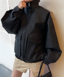 スタンドネックフェイクレザーブルゾン