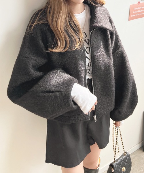 Futier land(フューティアランド)の「シーブボアショートジャケット(ブルゾン・レディース・アイボリー/ブラック/グレイッシュベージュ・MEDIUM)」の7枚目の写真