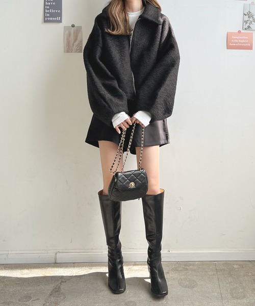 Futier land(フューティアランド)の「シーブボアショートジャケット(ブルゾン・レディース・アイボリー/ブラック/グレイッシュベージュ・MEDIUM)」の16枚目の写真