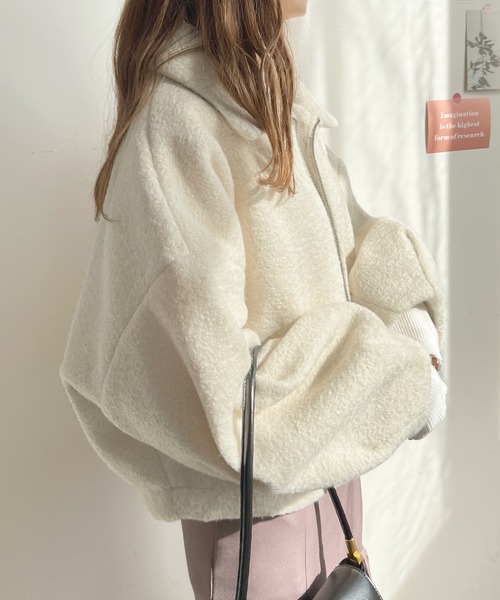 Futier land(フューティアランド)の「シーブボアショートジャケット(ブルゾン・レディース・アイボリー/ブラック/グレイッシュベージュ・MEDIUM)」の18枚目の写真