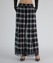 PRANK PROJECT | 【24SPRING PRE ORDER】オンブレーチェックダメージレーストリムパンツ / Ombre Check Damaged Lace Trim Pants(その他パンツ)