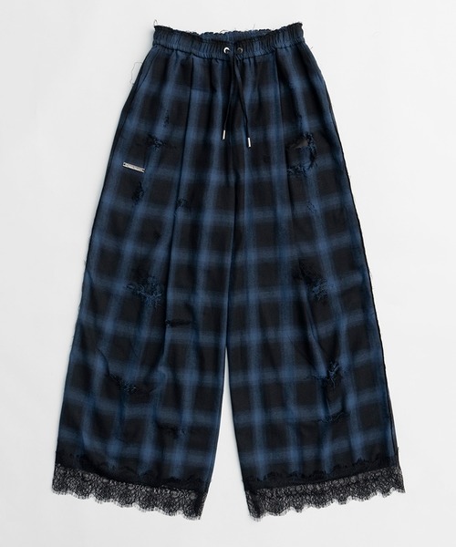 PRANK PROJECT(プランクプロジェクト)の「オンブレーチェックダメージレーストリムパンツ / Ombre Check Damaged Lace Trim Pants(その他パンツ・レディース・ブルー/ブラック・38/36)」の12枚目の写真