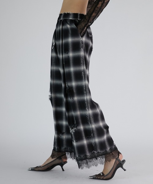 PRANK PROJECT(プランクプロジェクト)の「オンブレーチェックダメージレーストリムパンツ / Ombre Check Damaged Lace Trim Pants(その他パンツ・レディース・ブルー/ブラック・38/36)」の6枚目の写真