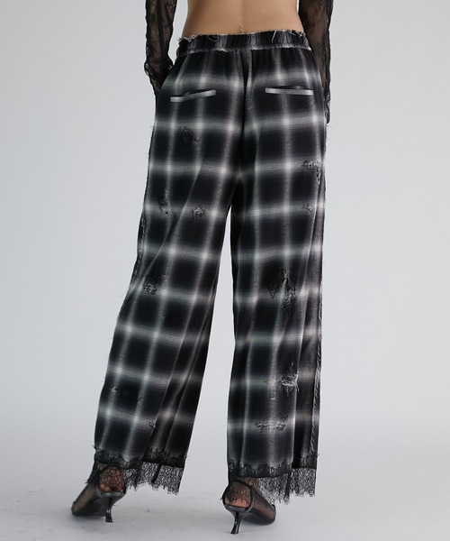 PRANK PROJECT(プランクプロジェクト)の「オンブレーチェックダメージレーストリムパンツ / Ombre Check Damaged Lace Trim Pants(その他パンツ・レディース・ブルー/ブラック・38/36)」の7枚目の写真