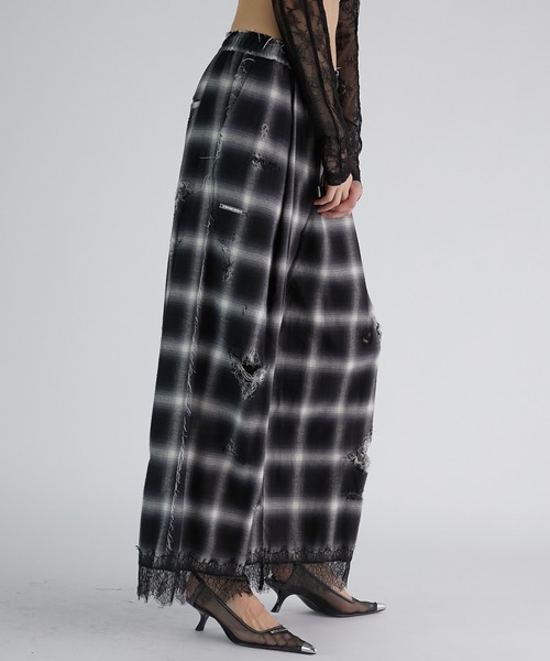 PRANK PROJECT(プランクプロジェクト)の「オンブレーチェックダメージレーストリムパンツ / Ombre Check Damaged Lace Trim Pants(その他パンツ・レディース・ブルー/ブラック・38/36)」の8枚目の写真