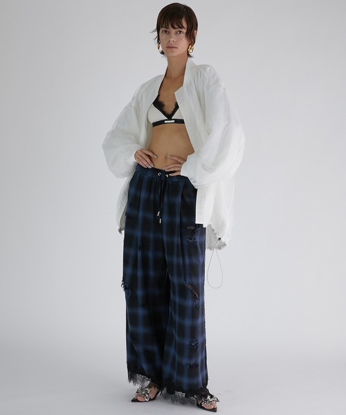 PRANK PROJECT(プランクプロジェクト)の「オンブレーチェックダメージレーストリムパンツ / Ombre Check Damaged Lace Trim Pants(その他パンツ・レディース・ブルー/ブラック・38/36)」の5枚目の写真