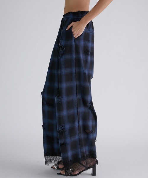 PRANK PROJECT(プランクプロジェクト)の「オンブレーチェックダメージレーストリムパンツ / Ombre Check Damaged Lace Trim Pants(その他パンツ・レディース・ブルー/ブラック・38/36)」の11枚目の写真