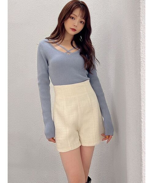 RESEXXY（リゼクシー）の「デコルテクロスニットトップス（ニット/セーター・レディース・ブラック/ホワイト/ピンク/ブルー・FREE）」の22枚目の写真