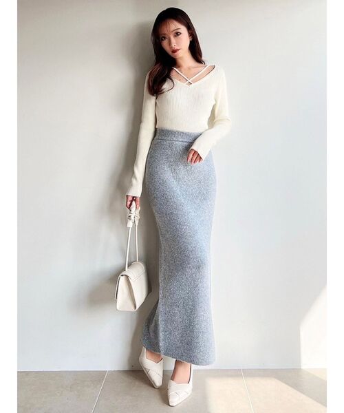 RESEXXY（リゼクシー）の「デコルテクロスニットトップス（ニット/セーター・レディース・ブラック/ホワイト/ピンク/ブルー・FREE）」の6枚目の写真