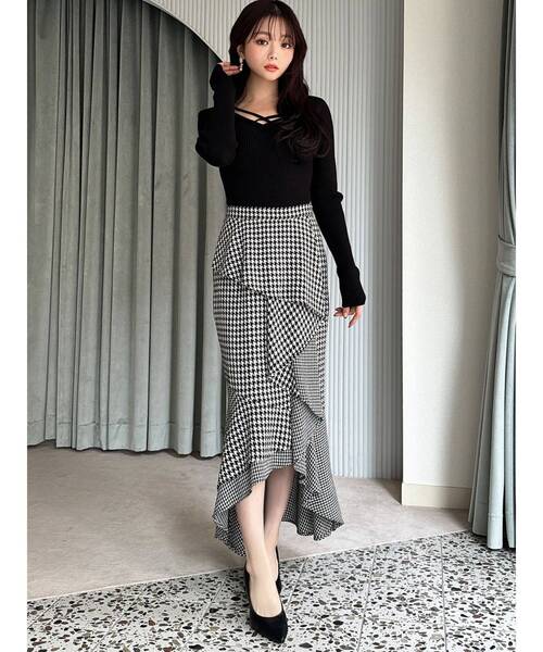 RESEXXY（リゼクシー）の「デコルテクロスニットトップス（ニット/セーター・レディース・ブラック/ホワイト/ピンク/ブルー・FREE）」の14枚目の写真