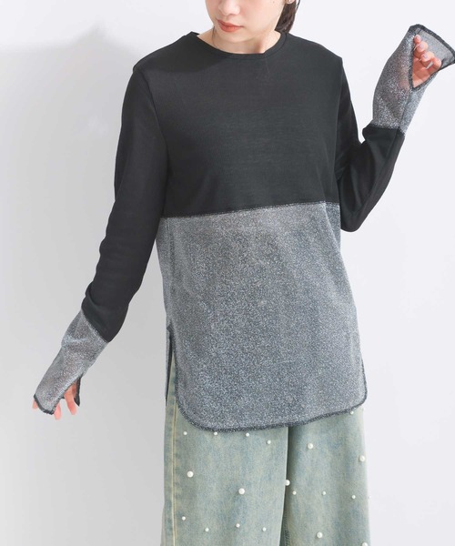 PICCIN（ピッチン）の「【WEB限定】シアーテレコラメ切替え長袖カットソー（Tシャツ/カットソー・レディース・オフホワイト/ブラック・M）」の2枚目の写真