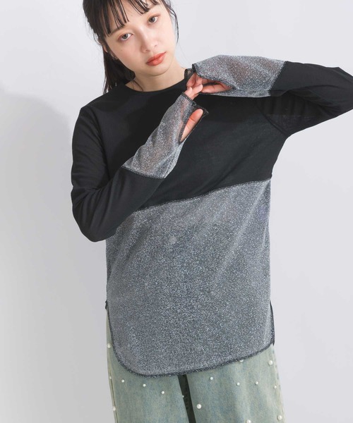 PICCIN（ピッチン）の「【WEB限定】シアーテレコラメ切替え長袖カットソー（Tシャツ/カットソー・レディース・オフホワイト/ブラック・M）」の22枚目の写真