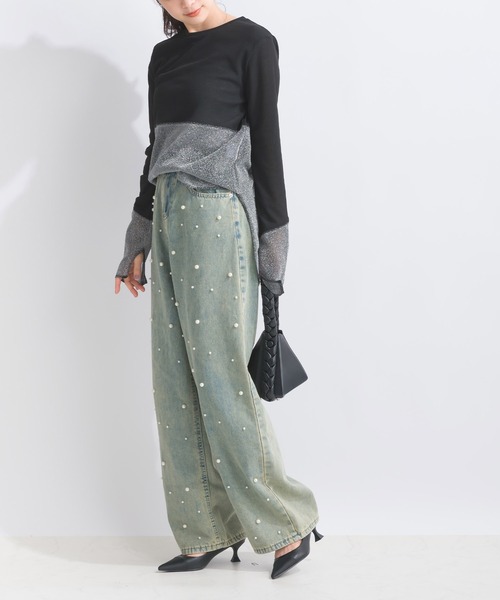 PICCIN（ピッチン）の「【WEB限定】シアーテレコラメ切替え長袖カットソー（Tシャツ/カットソー・レディース・オフホワイト/ブラック・M）」の9枚目の写真