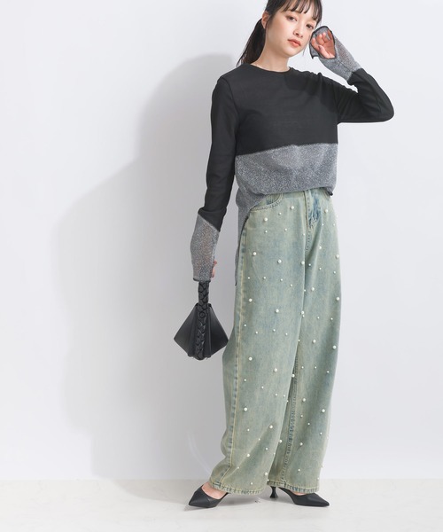 PICCIN（ピッチン）の「【WEB限定】シアーテレコラメ切替え長袖カットソー（Tシャツ/カットソー・レディース・オフホワイト/ブラック・M）」の8枚目の写真