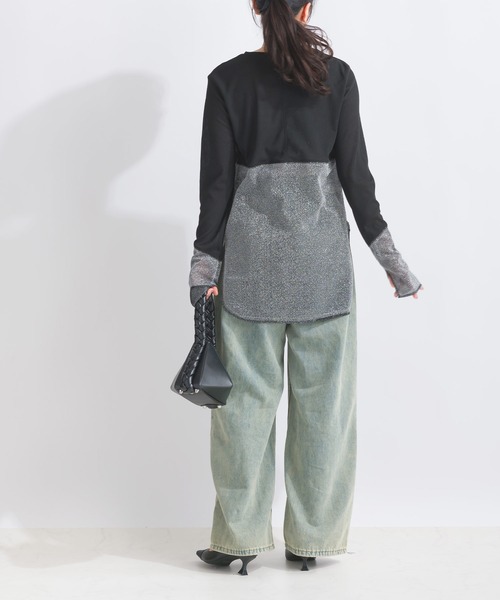 PICCIN（ピッチン）の「【WEB限定】シアーテレコラメ切替え長袖カットソー（Tシャツ/カットソー・レディース・オフホワイト/ブラック・M）」の7枚目の写真