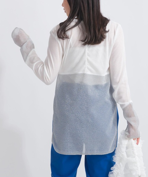 PICCIN（ピッチン）の「【WEB限定】シアーテレコラメ切替え長袖カットソー（Tシャツ/カットソー・レディース・オフホワイト/ブラック・M）」の17枚目の写真