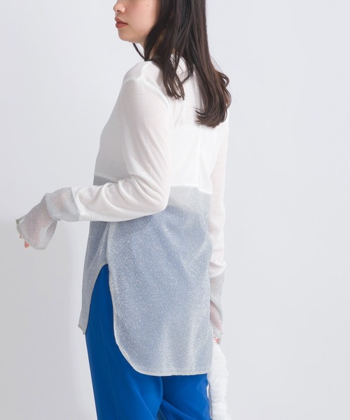 PICCIN（ピッチン）の「【WEB限定】シアーテレコラメ切替え長袖カットソー（Tシャツ/カットソー・レディース・オフホワイト/ブラック・M）」の16枚目の写真