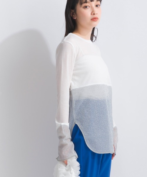 PICCIN（ピッチン）の「【WEB限定】シアーテレコラメ切替え長袖カットソー（Tシャツ/カットソー・レディース・オフホワイト/ブラック・M）」の18枚目の写真