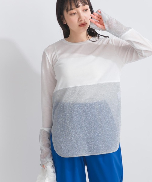 PICCIN（ピッチン）の「【WEB限定】シアーテレコラメ切替え長袖カットソー（Tシャツ/カットソー・レディース・オフホワイト/ブラック・M）」の15枚目の写真