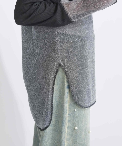 PICCIN（ピッチン）の「【WEB限定】シアーテレコラメ切替え長袖カットソー（Tシャツ/カットソー・レディース・オフホワイト/ブラック・M）」の13枚目の写真